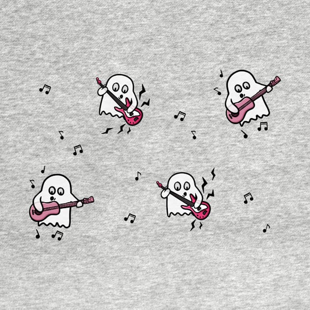 Cute cartoon ghosts playing pink guitars funny silly pattern digital illustration by AlmightyClaire